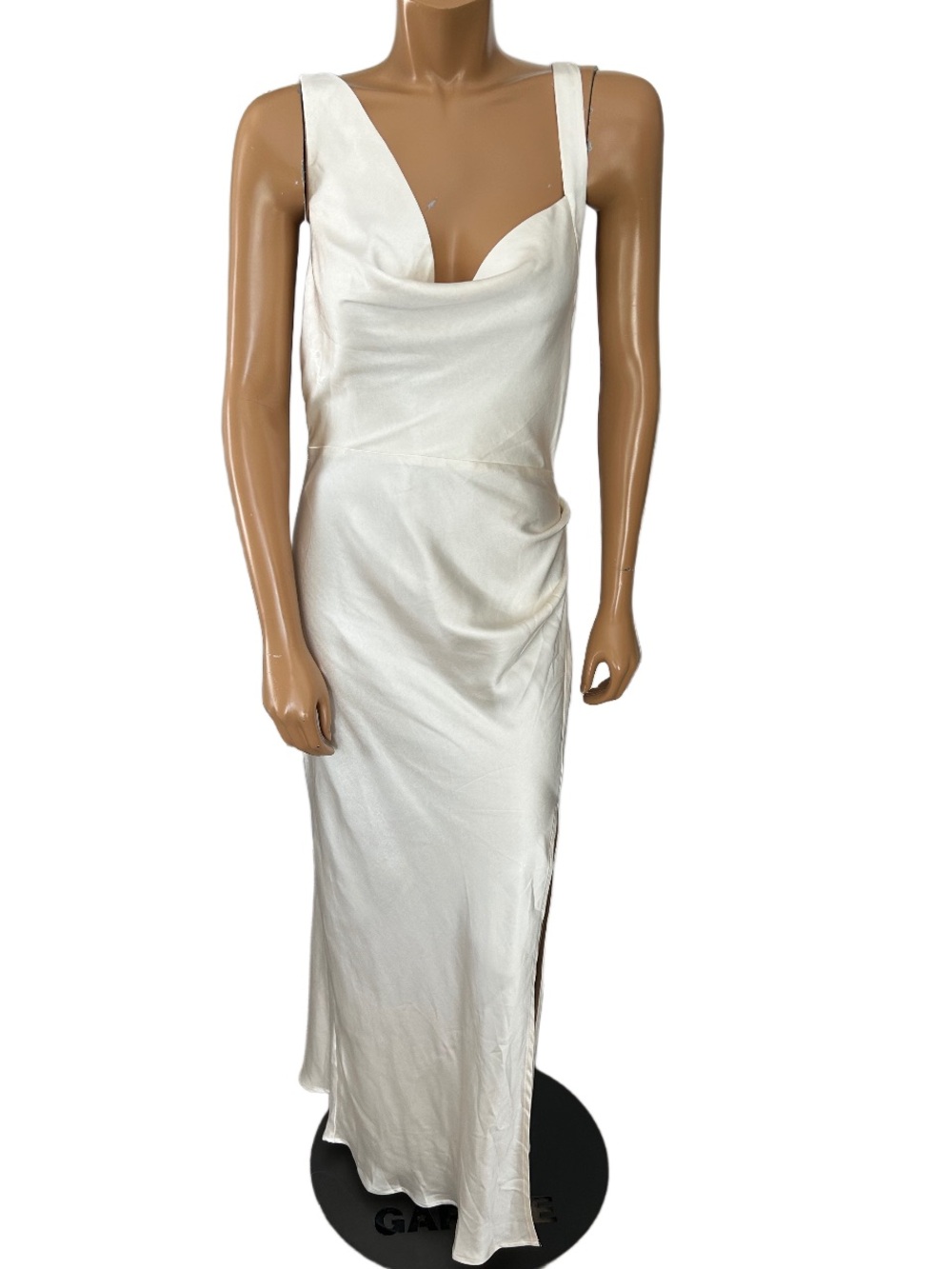 White Satin Cowl Neck Maxi Dress with Side Slit